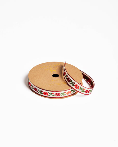 Red Vine Floral Woven Ribbon