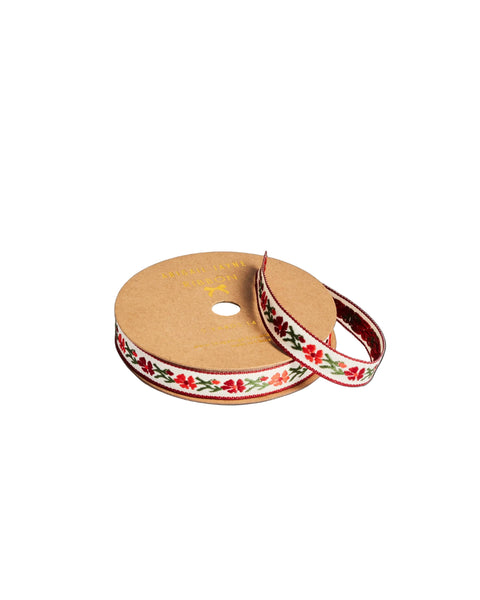 Red Vine Floral Woven Ribbon
