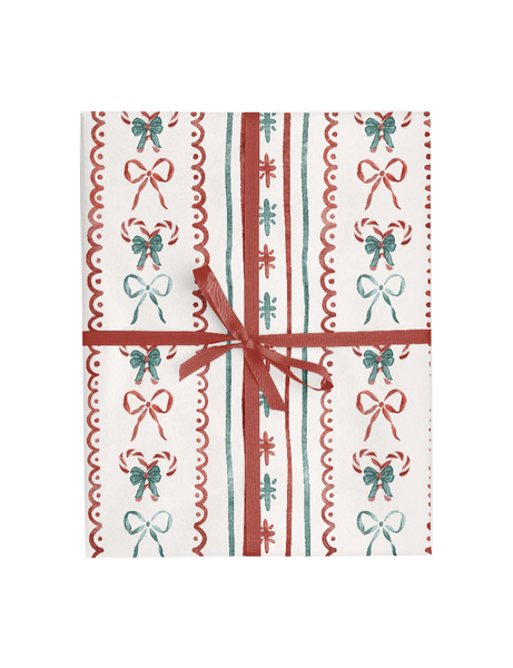 Christmas Candy Cane Bow Wrapping Paper