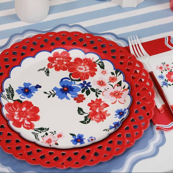 Red Basketweave Dinner Paper Plates