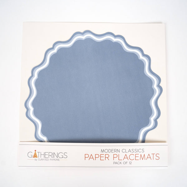 Blue Fancy Scallop Paper Placemat