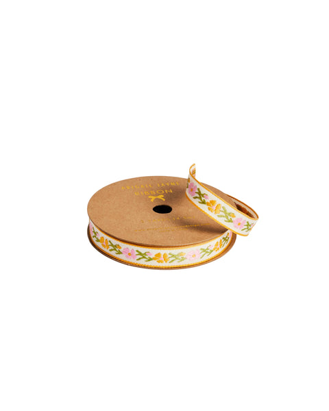 Pink Vine Floral Woven Ribbon