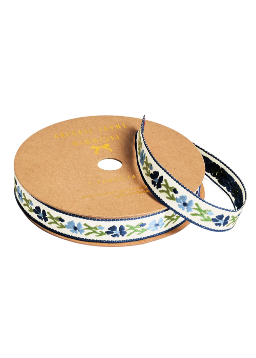 Blue Vine Floral Woven Ribbon