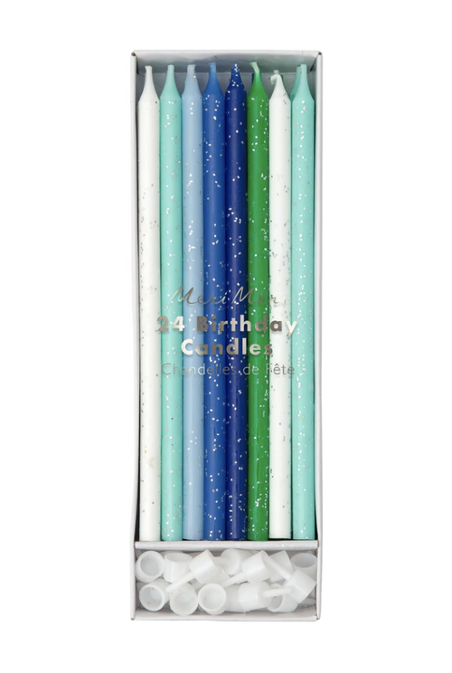 Glitter Candles-Blue & Green