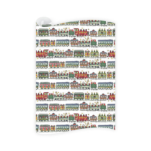 Christmas Trains Wrapping Paper Roll