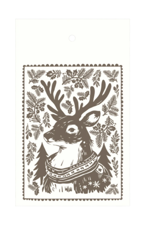 Woodblock Print Deer Tags
