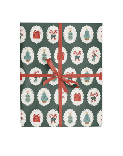 Green Cameo Christmas Wrapping Paper  