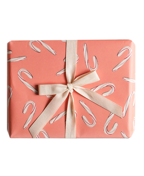 Coral Candy Cane Gift Wrap